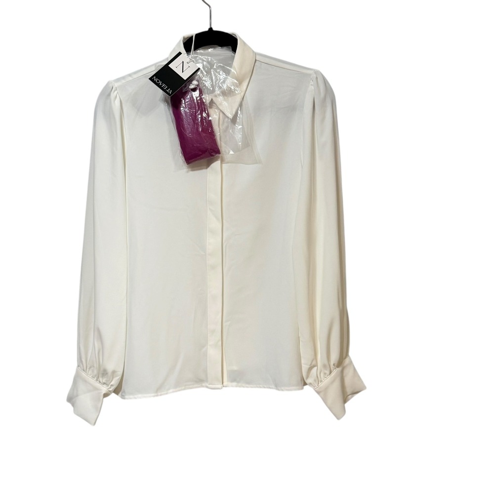 Novella White Silky Bubble Sleeve Blouse W-24839 Large NWT
